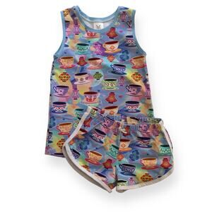 Upper Looper (Etsy shop) teacups tank top & track shorts set